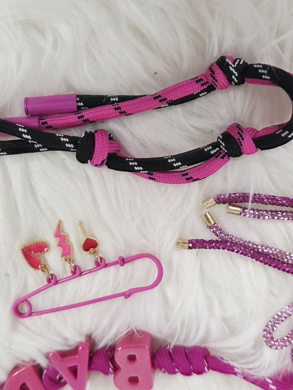 4pc Pink 'BADASS' Purse Bag Charm Keychain and Strap Set - Picture 7 of 8